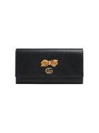 Gucci Leather Continental Wallet With Bow - Black