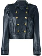 Red Valentino Short Leather Jacket, Women's, Size: 42, Blue, Viscose/lamb Skin