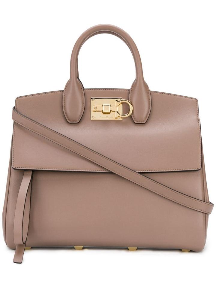 Salvatore Ferragamo Studio Leather Tote Bag - Neutrals