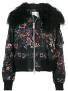 Sacai Floral Embroidered Bomber Jacket With Collar - Black