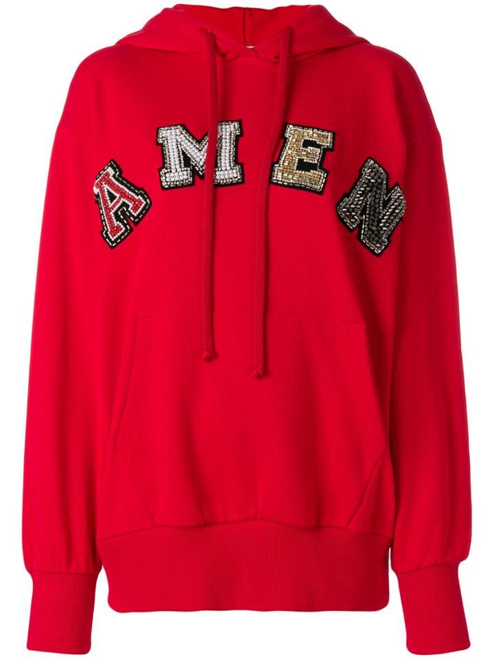 Amen Embellished Logo Hoodie - Red