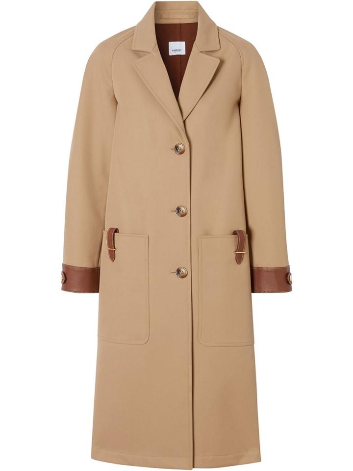 Burberry Leather-trimmed Coat - Neutrals