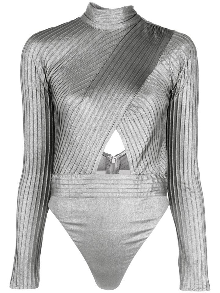 Tadashi Shoji Cut-out Body Blouse - Silver
