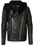 Balmain Fur Collar Biker Jacket - Black