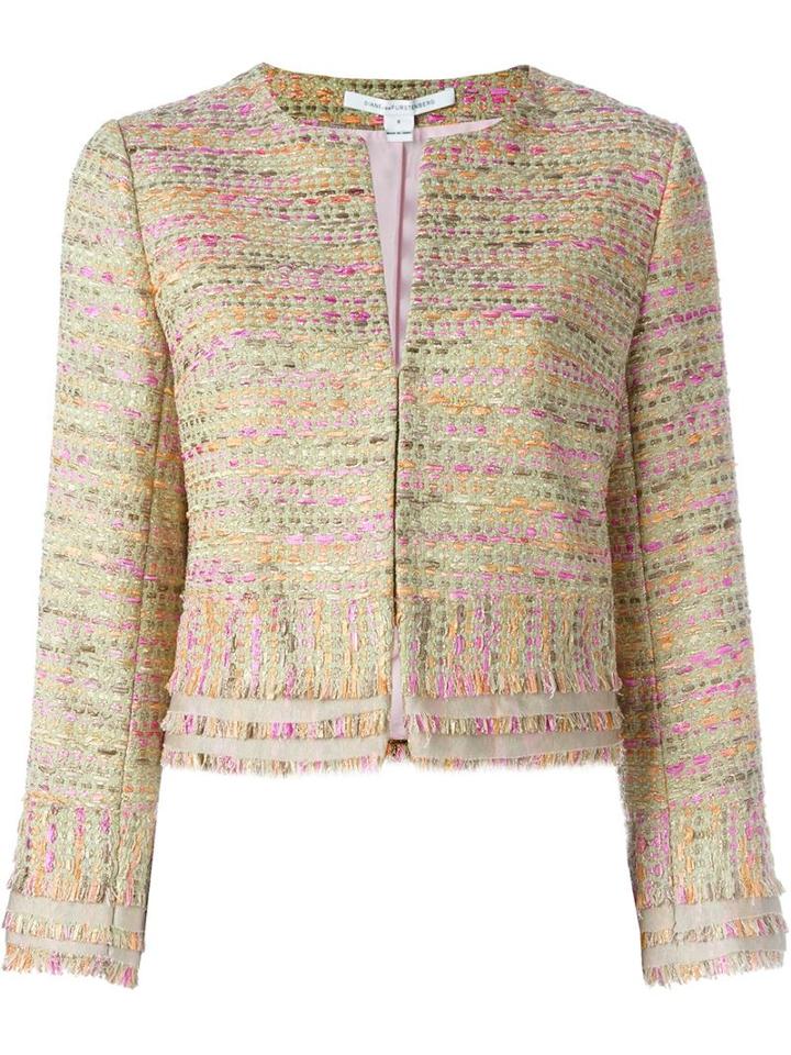 Diane Von Furstenberg Cropped Tweed Jacket, Women's, Size: 8, Nude/neutrals, Cotton/polyamide/polyester/viscose