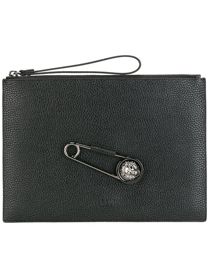 Versus Safety Pin Clutch Bag, Men's, Black, Calf Leather