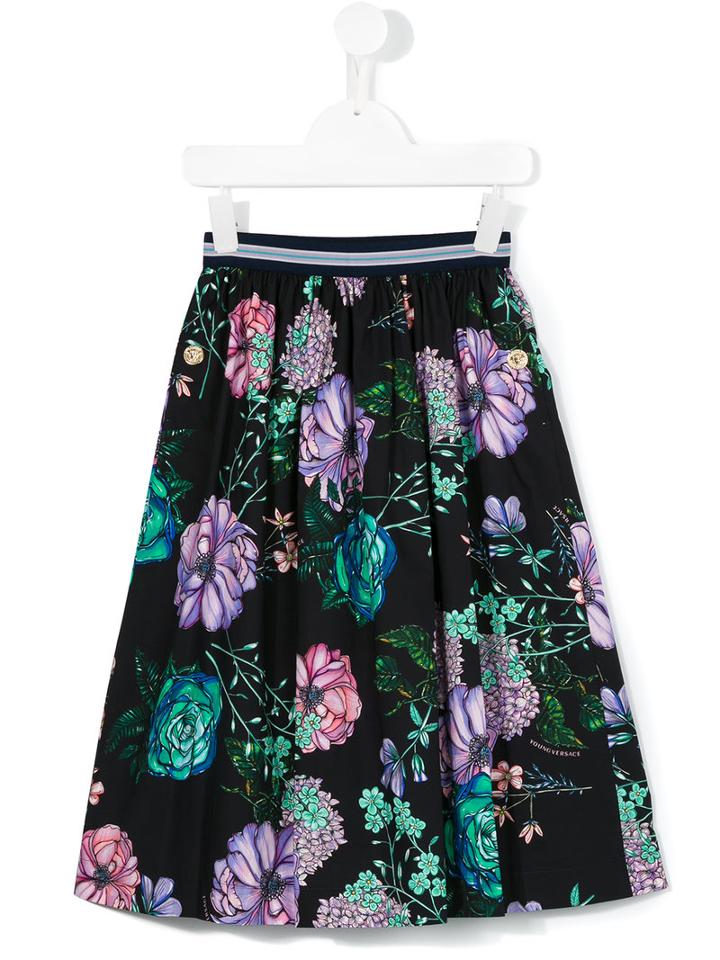 Young Versace Floral Print Skirt, Girl's, Size: 12 Yrs, Black
