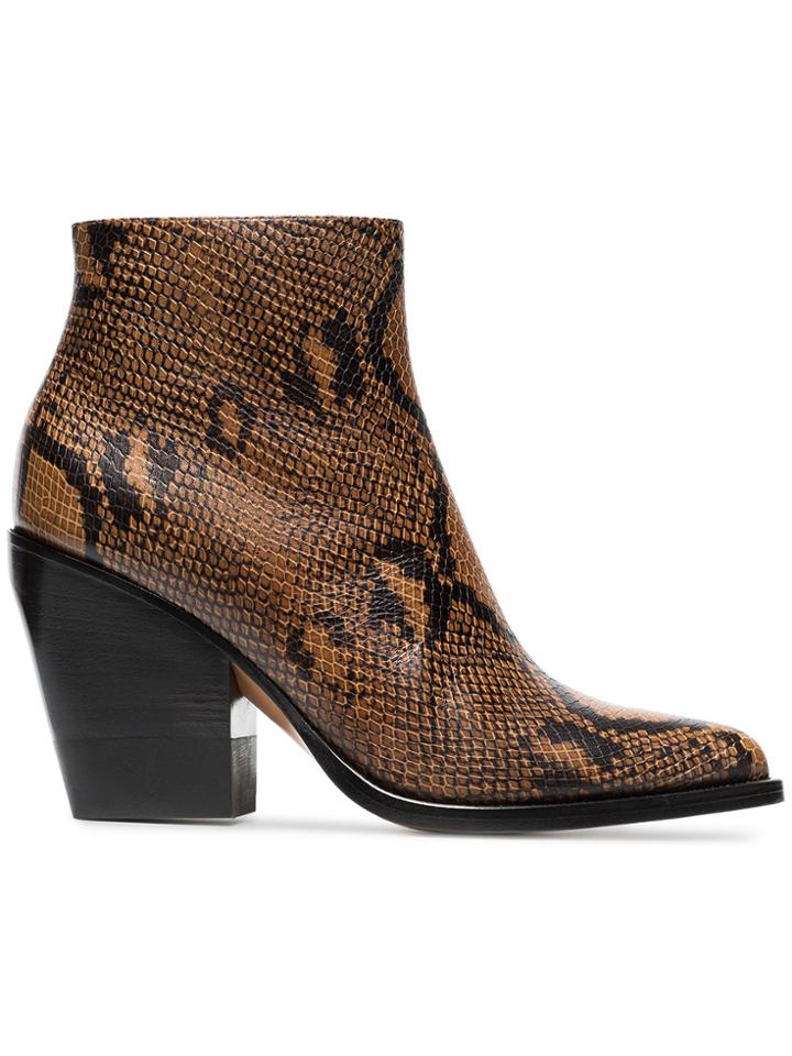 Chloé Brown And Black Rylee 80 Snakeskin Effect Leather Boots