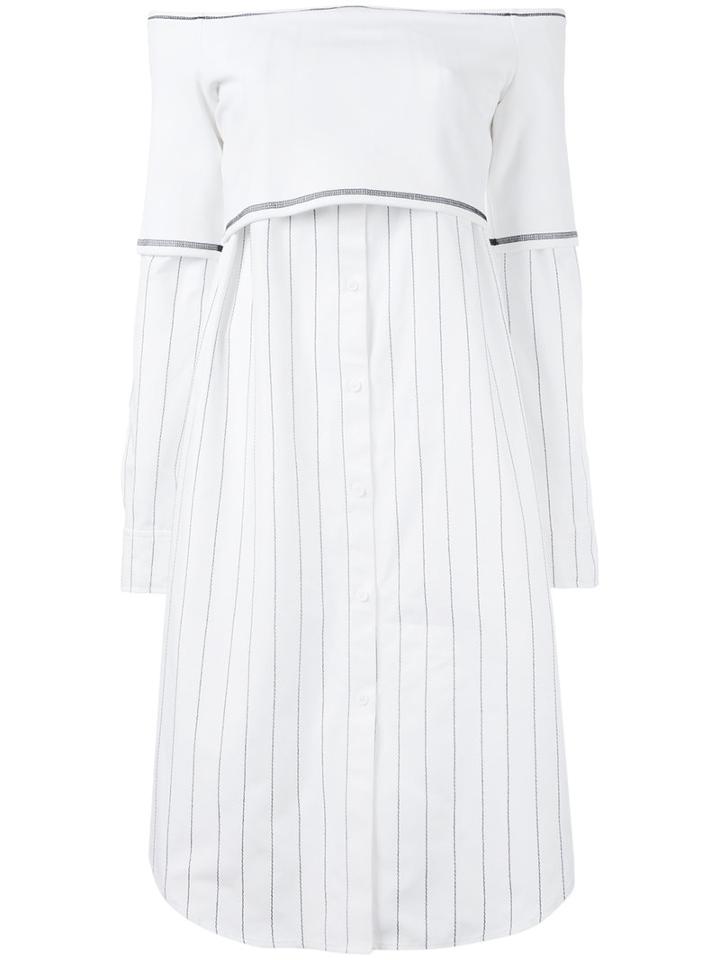 Dkny Off Shoulder Button Up Dress, Women's, Size: Small, White, Polyester/viscose/rayon/spandex/elastane