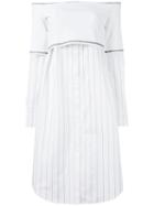Dkny Off Shoulder Button Up Dress, Women's, Size: Small, White, Polyester/viscose/rayon/spandex/elastane