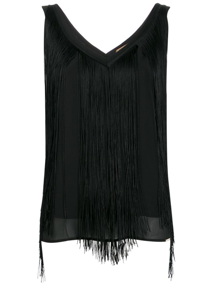 Liu Jo Fringed V-neck Top - Black