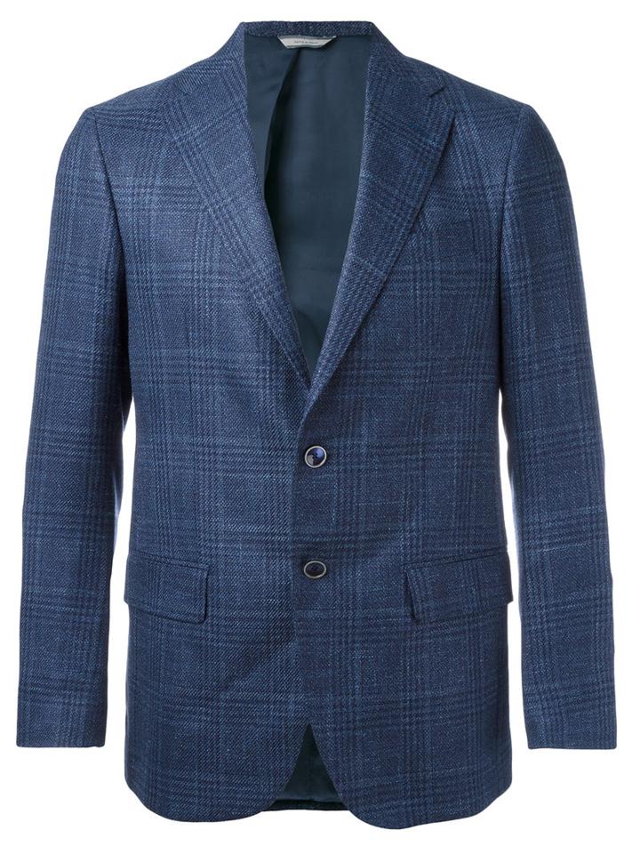 Fashion Clinic Timeless Plaid Blazer, Men's, Size: 48, Blue, Silk/linen/flax/viscose/virgin Wool