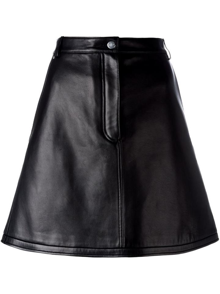 Carven Mini A-line Skirt, Women's, Size: 36, Black, Lamb Skin/acetate/viscose