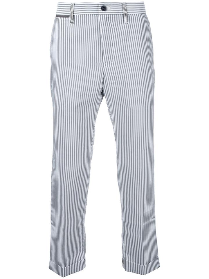 Sacai Pinstripe Cropped Trousers, Men's, Size: 2, White, Polyester