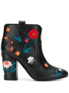 Laurence Dacade Floral Embroidered Ankle Boots - Black