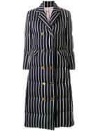 Thom Browne Chenille Banker Stripe Wool & Cotton Overcoat - Blue