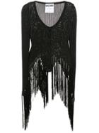 Moschino Asymmetric Fringed Ribbed Top - Black