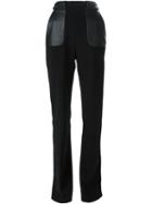 David Koma Contrasting Pocket Flared Trousers, Women's, Size: 12, Black, Lamb Skin/spandex/elastane/acetate/wool