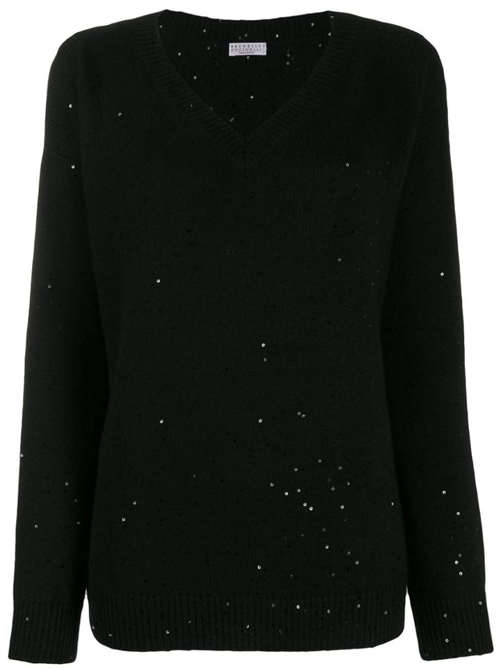 Brunello Cucinelli V-neck Sequin-embellished Jumper - Black