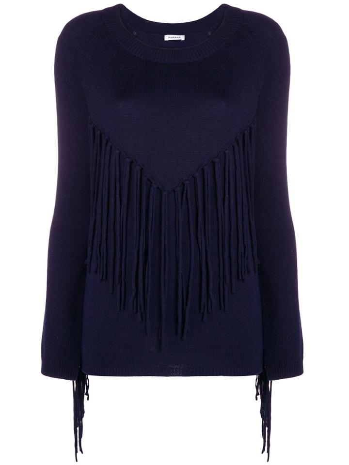 P.a.r.o.s.h. Fringed Round Neck Jumper - Blue