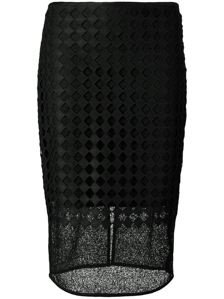 Dvf Diane Von Furstenberg Sheer Embroidered Pencil Skirt - Black