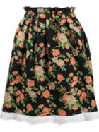 Msgm Flared Floral Skirt, Women's, Size: Medium, Black, Polyamide