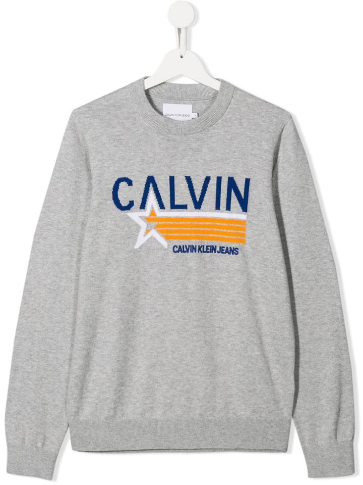 Calvin Klein Kids Teen Embroidered Logo Jumper - Grey
