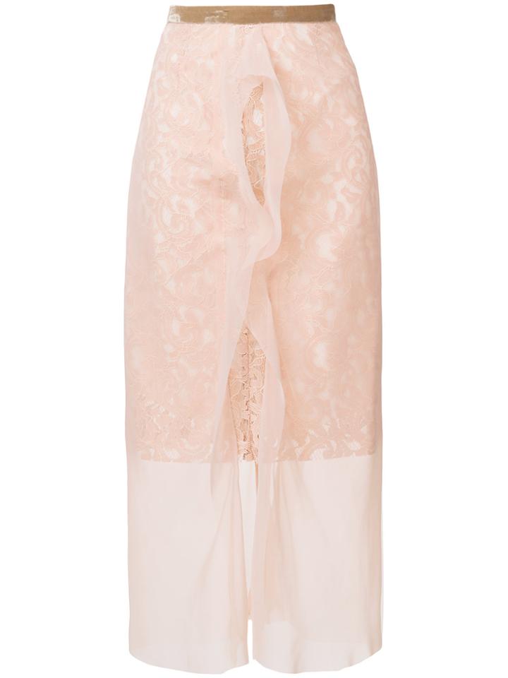 Sacai Embroidered Sheer Midi Skirt - Nude & Neutrals