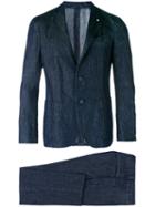 Lardini Two Button Suit, Men's, Size: 54, Blue, Linen/flax/cotton/polyester