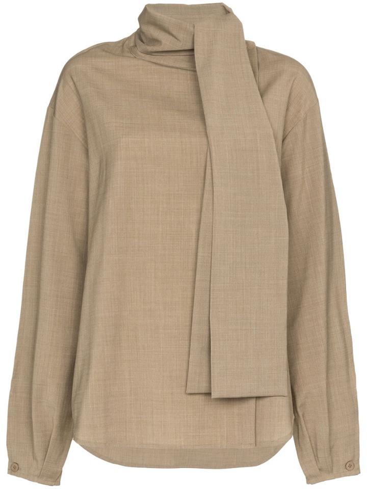 Low Classic Scarf Collar Wool Blouse - Nude & Neutrals