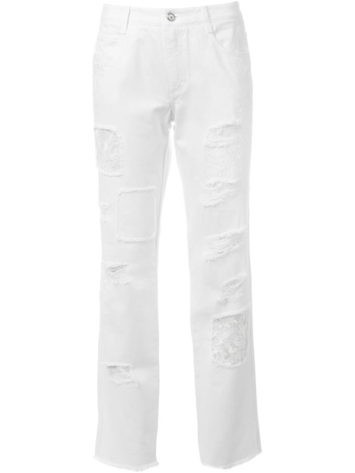 Ermanno Scervino Lace Patch Straight Trousers, Women's, Size: 40, White, Cotton