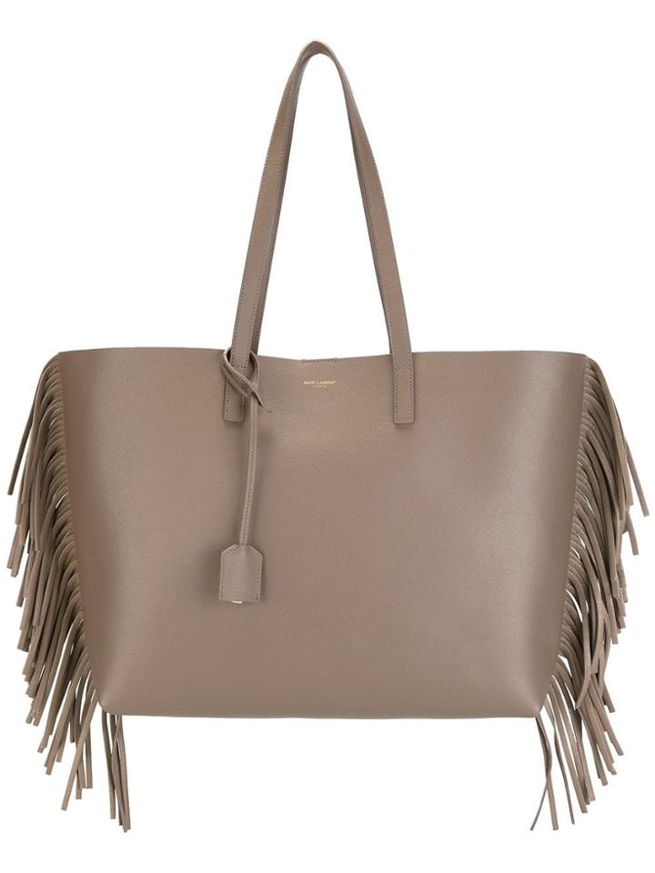 Saint Laurent Large Shopping Fringed Tote - Neutrals
