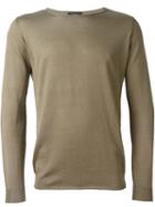 Roberto Collina Crew Neck Sweater, Men's, Size: 52, Green, Cotton