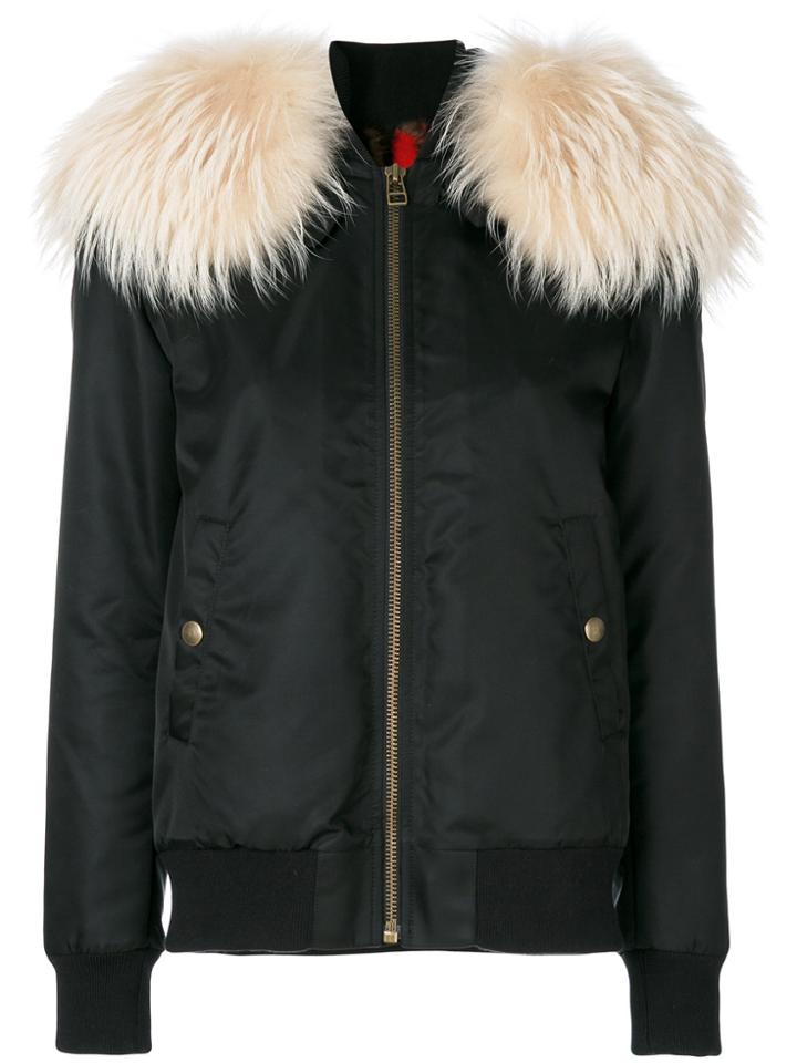 Mr & Mrs Italy Fur Hooded Bomber Jacket - Black