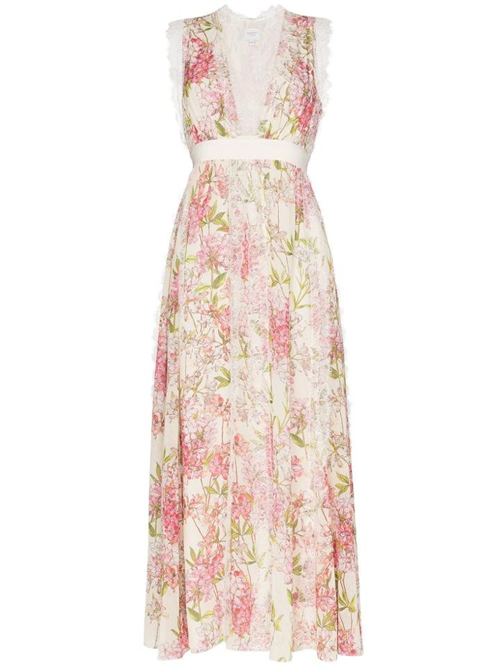 Giambattista Valli Floral Print Lace Trim Dress - Neutrals