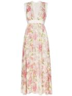 Giambattista Valli Floral Print Lace Trim Dress - Neutrals