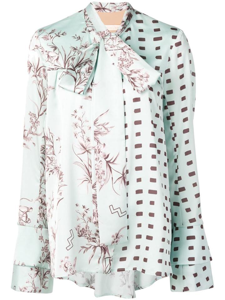 Ssheena Pussy Bow Printed Blouse - Green