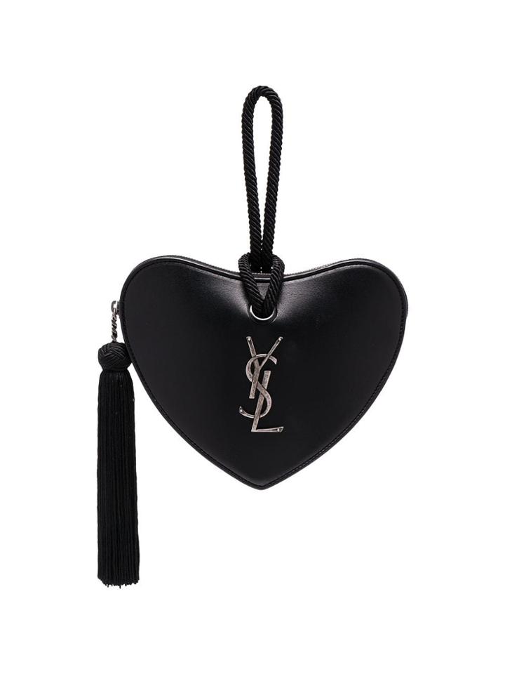 Saint Laurent Black Tassel Detail Heart Shaped Leather Clutch