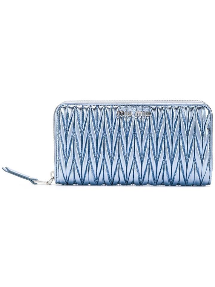 Miu Miu Matelassé Zip Around Wallet - Blue