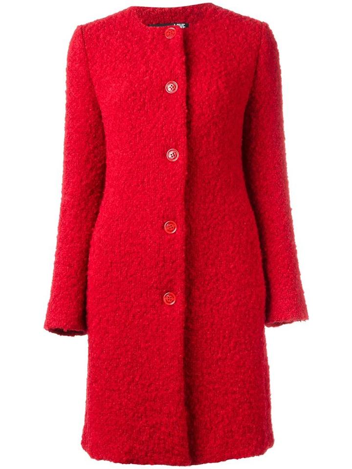 Love Moschino Single Breasted Coat, Women's, Size: 44, Red, Wool/alpaca/polyamide/cotton