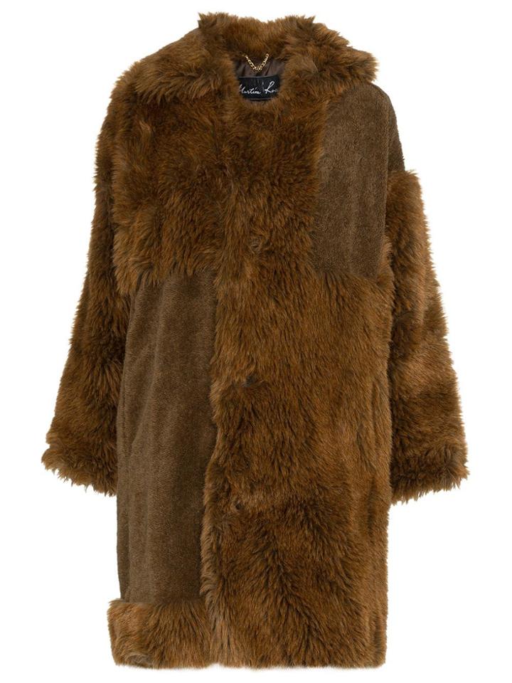 Martine Rose Logo Tab Faux Fur Cotton Blend Coat - Brown