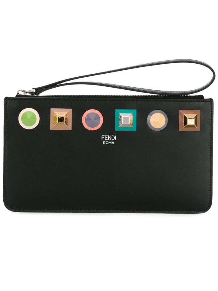 Fendi Rainbow Clutch Bag, Women's, Black, Calf Leather/metal