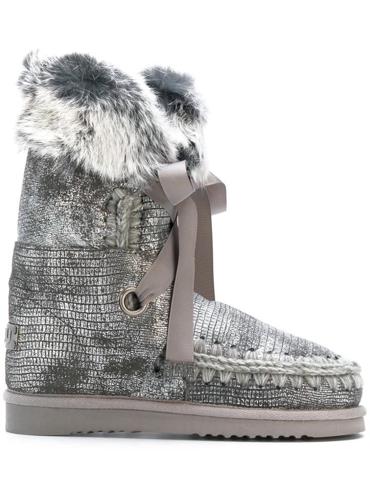 Mou Bow Detail Moon Boots - Grey