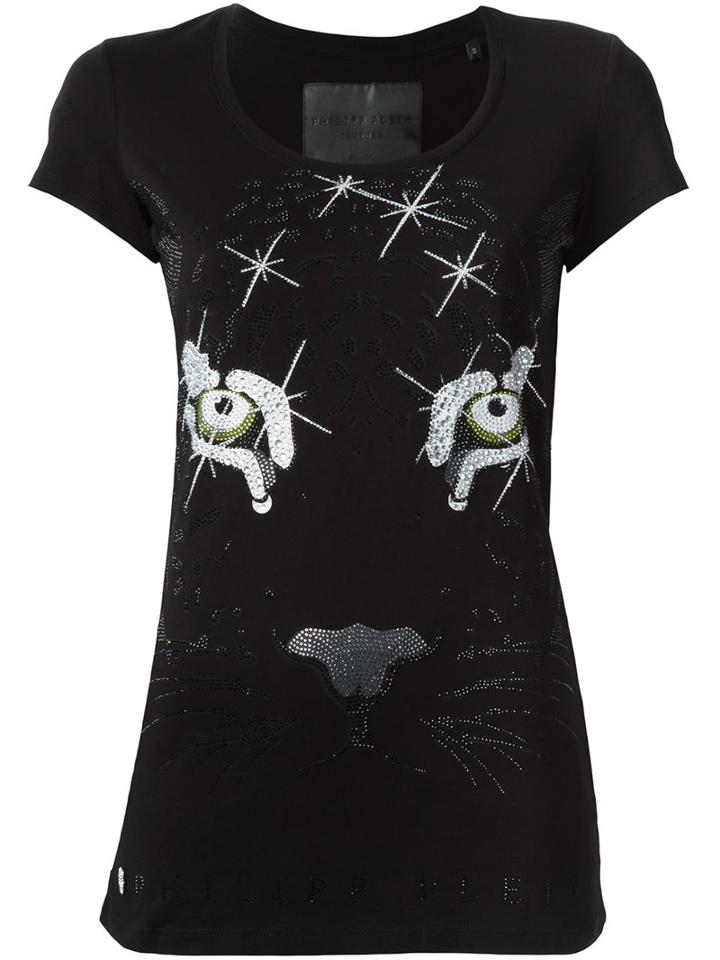 Philipp Plein 'leopard Eyes' T-shirt, Women's, Size: Xl, Black, Cotton