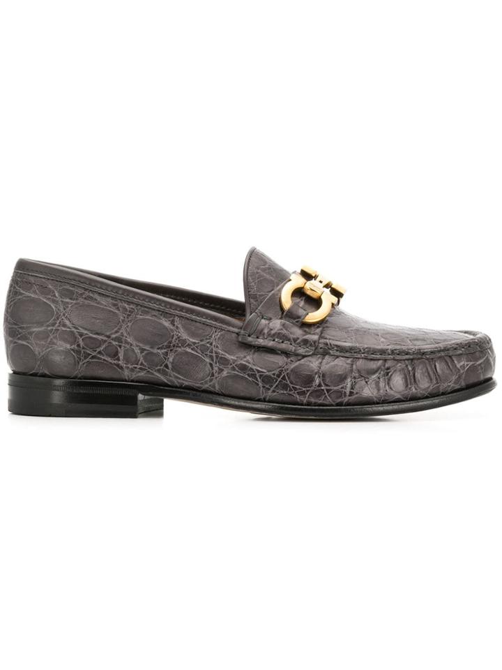 Salvatore Ferragamo Bond Croc-embossed Loafers - Grey