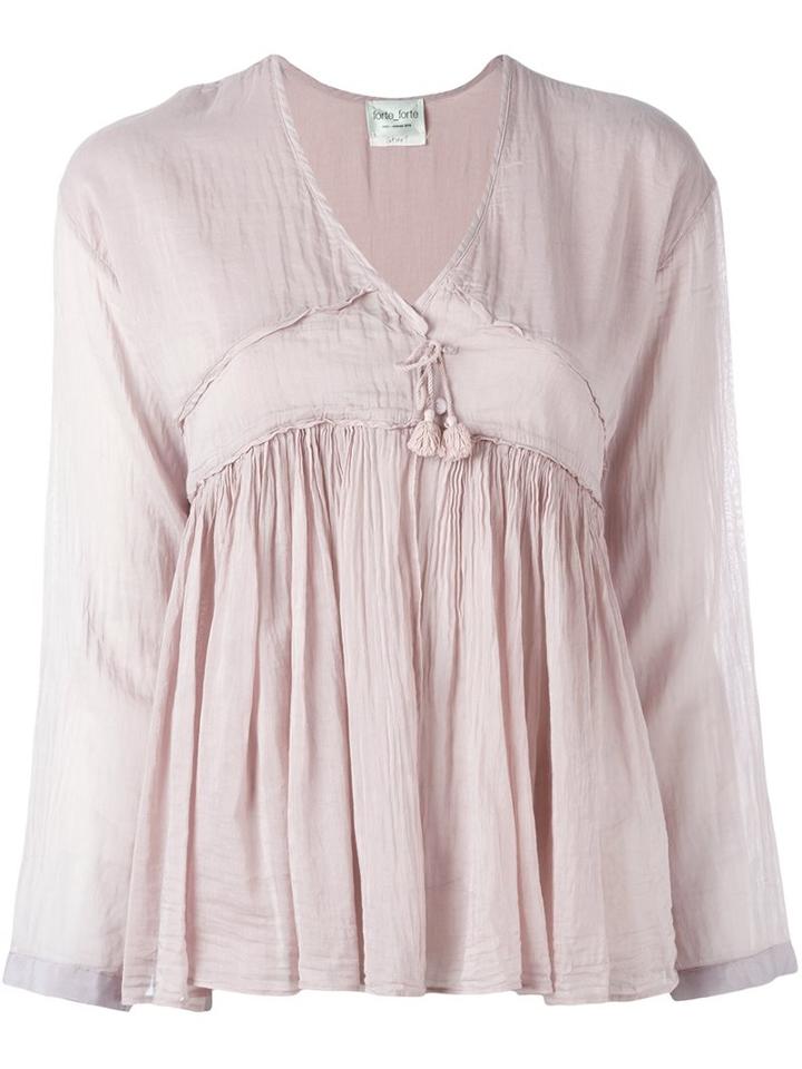 Forte Forte Gathered Tassel Blouse, Women's, Size: 0, Pink/purple, Silk/cotton