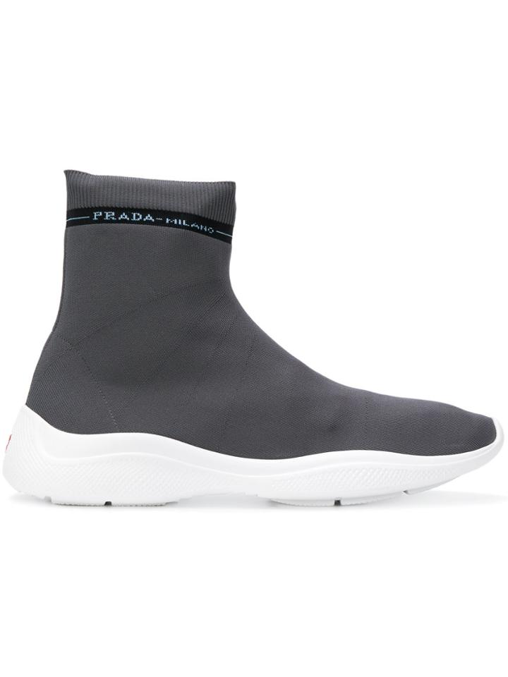 Prada High Top Sock Sneakers - Grey