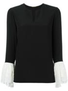 Saint Laurent Contrasting Bell Sleeve Blouse, Women's, Size: 36, Silk