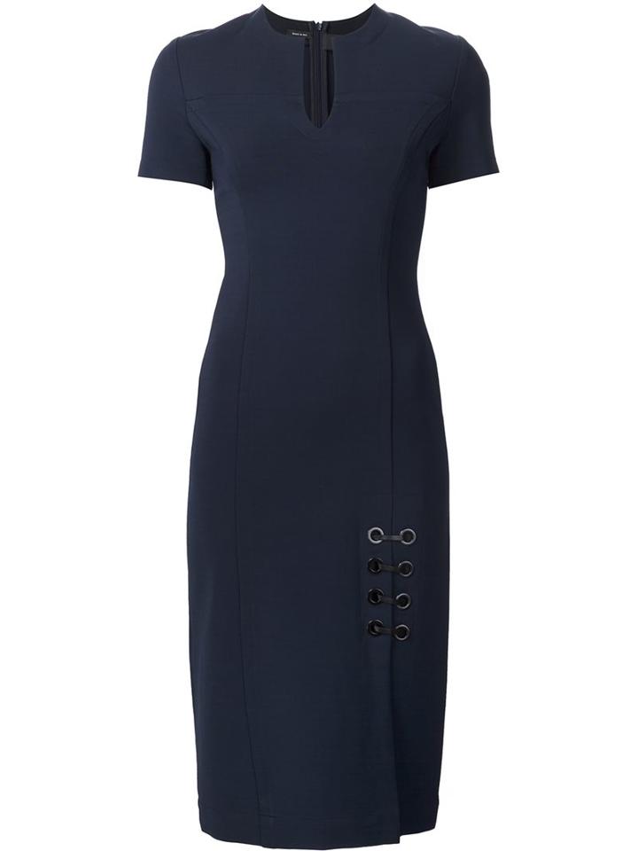 Yigal Azrouel Lace Up Detail Fitted Dress, Women's, Size: 10, Blue, Spandex/elastane/viscose/polyimide