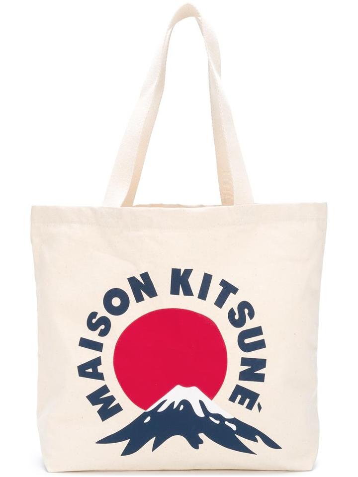 Maison Kitsuné 'mont Fuji' Tote Bag, Adult Unisex, Nude/neutrals, Cotton